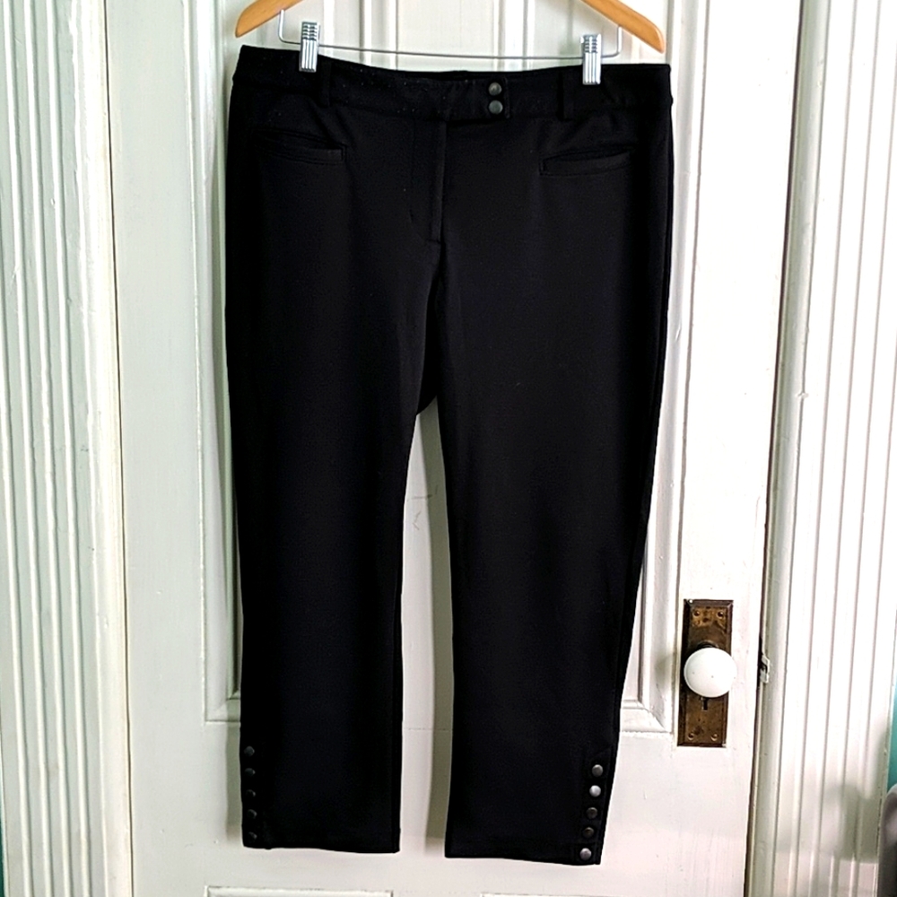 Ponte ankle pants with cute snap details